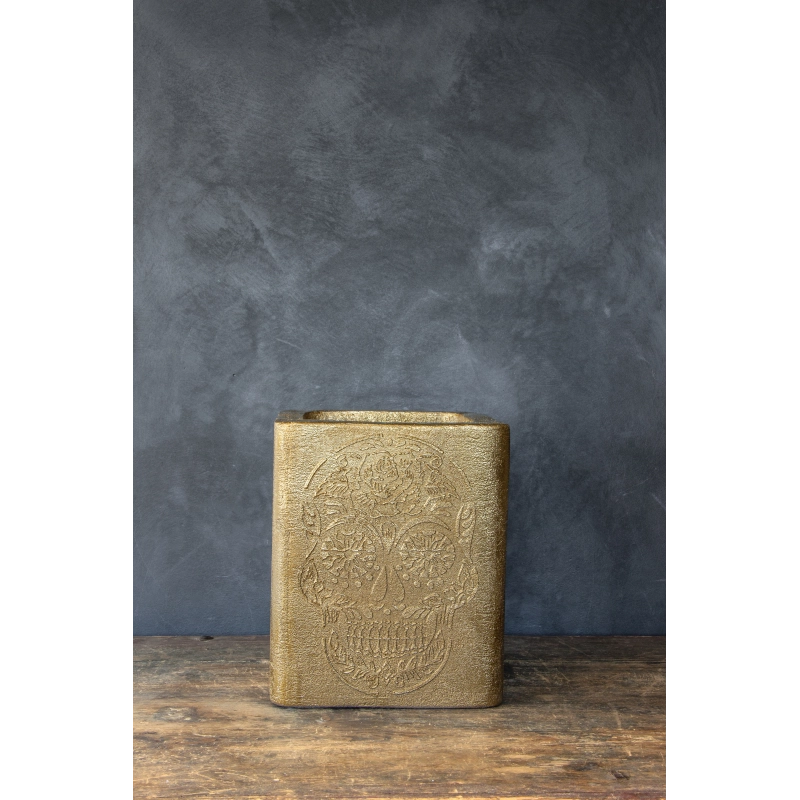 Ferro Calavera Gold LH – złota donica z motywem czaszki 25×25×30 cm