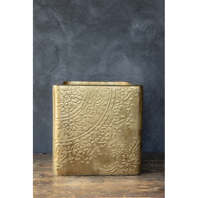 Ferro Ornata Gold L – złota donica z ornamentem 30×30×30 cm