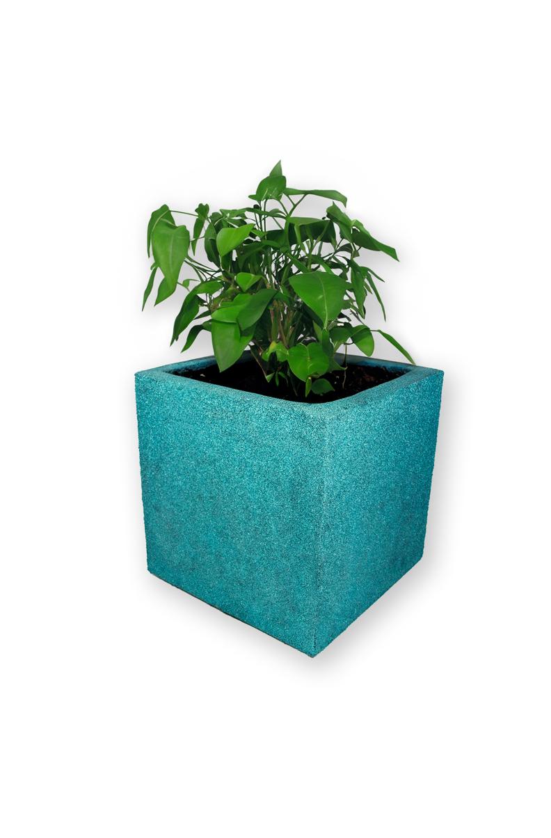 Niebieska donica kwadratowa duża Modern – Blue 2 z rośliną