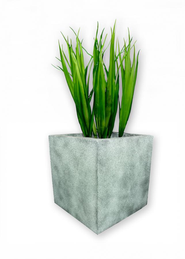 Srebrna donica kwadratowa duża Modern – Silver 2 z rośliną