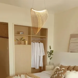 Lampa wisząca, LED, drewniana, regulowana wysokość, 40-80 cm