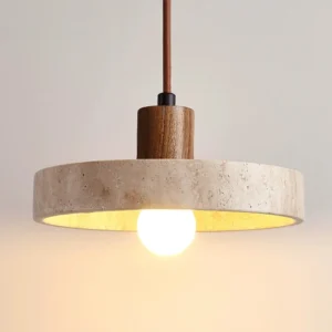 Lampa Wisząca LED, Styl Japoński, Kamienny Klosz, Naturalny Design